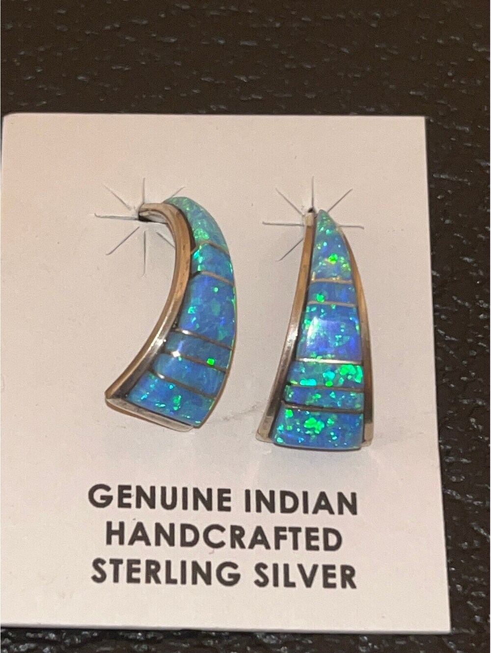 Navajo inlay handmade sterling silver Chanel opal earrings